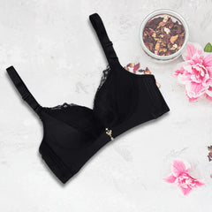 Lace Designed Stretchable Single Padded Jewel Design Bra